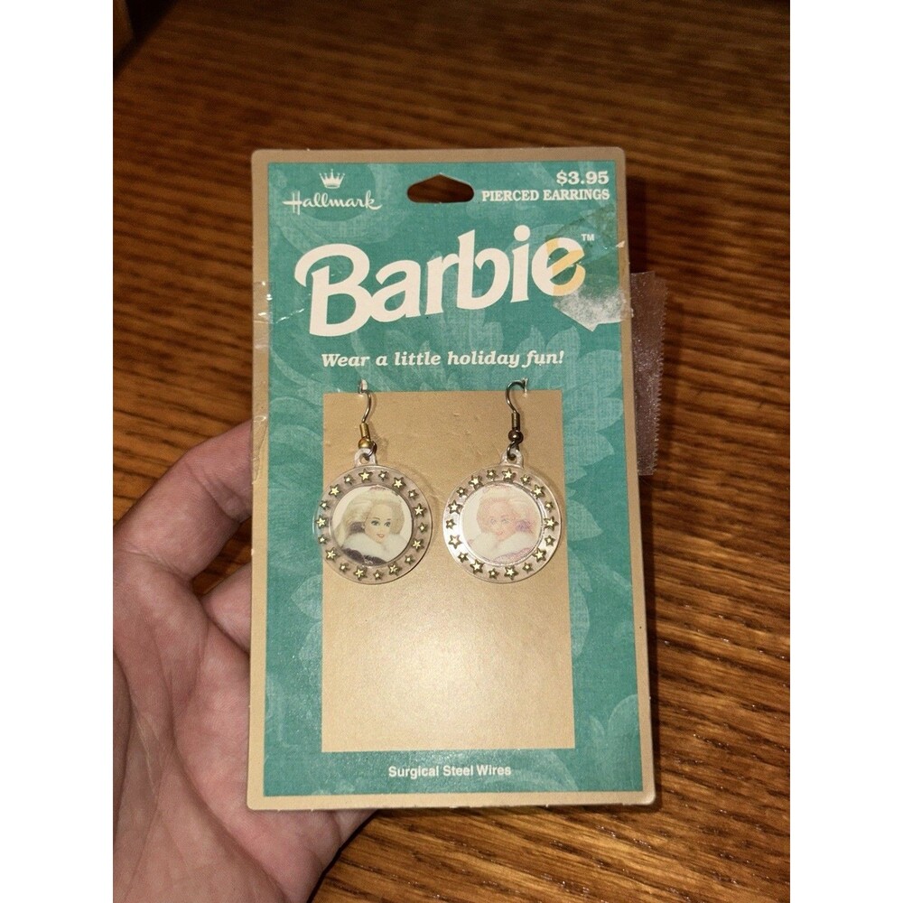 New Vintage 1996 Hallmark Barbie Holiday Pierced Earrings Mattel USA Made